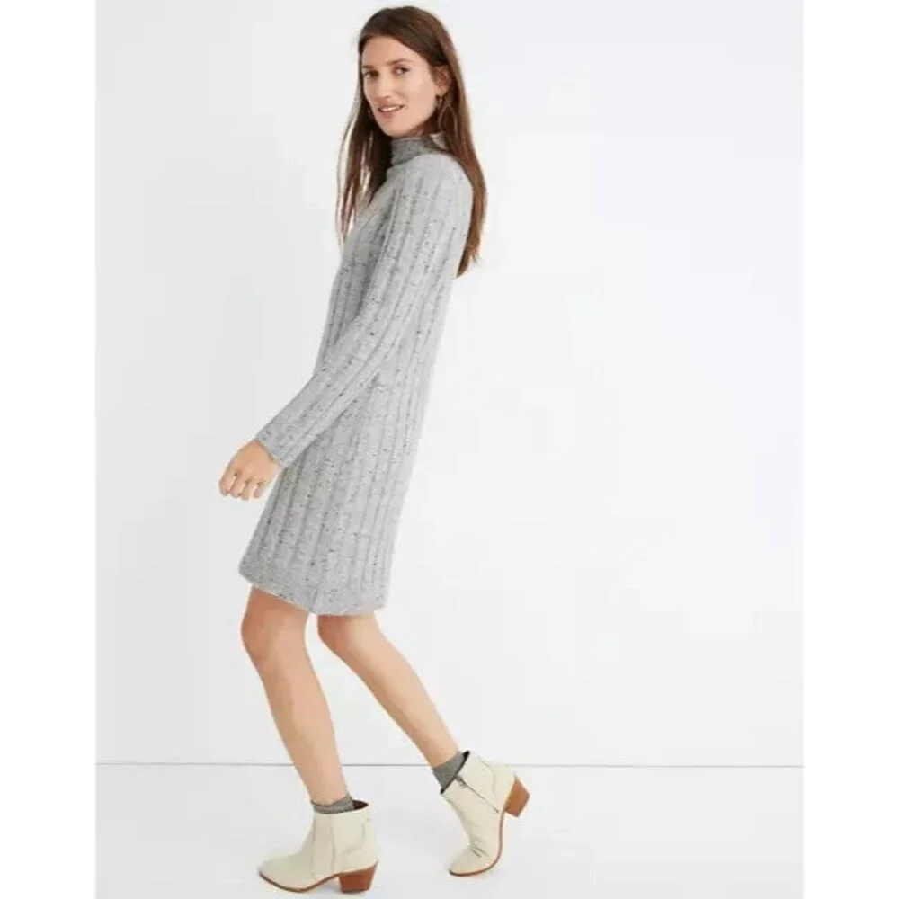 Madewell Sweater Dress Donegal Rolled Mock Neck Grey Knit Pullover SZ S NWT - Picture 2 of 4